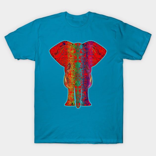 Rainbow Red Elephant on Blue T-Shirt by Diego-t